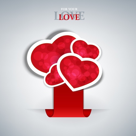 holiday background with label sticking with hearts in a treeのイラスト素材