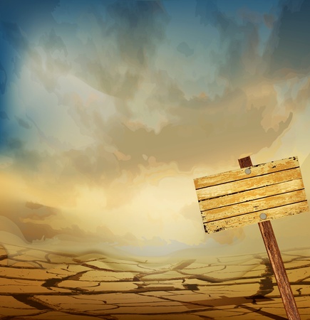 vector desert landscape with a wooden plaqueのイラスト素材