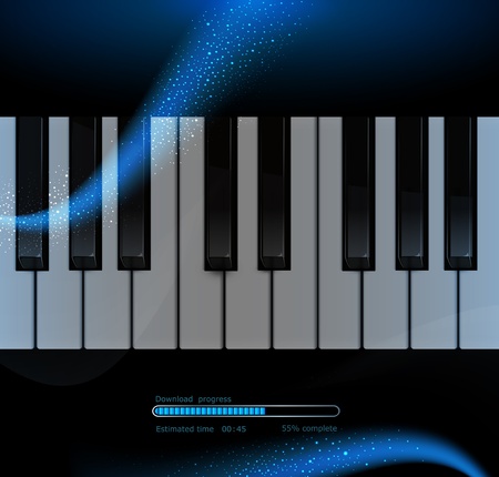 Piano keyboard on a dark blue star background with elements of the webのイラスト素材