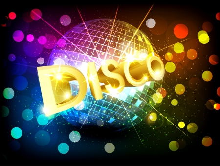 vector disco background with disco ball and gold letteringのイラスト素材