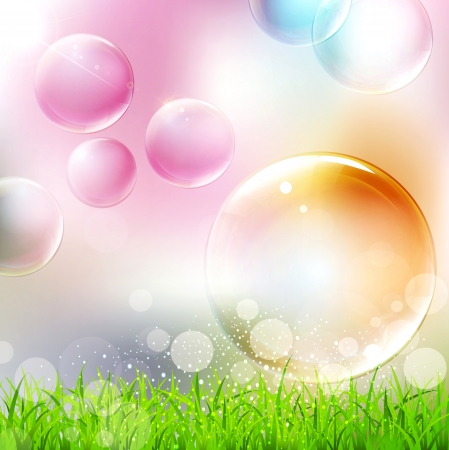 vector background with flying colorful bubblesのイラスト素材