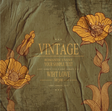 dark green congratulation vintage vector  background with drawing flowersのイラスト素材