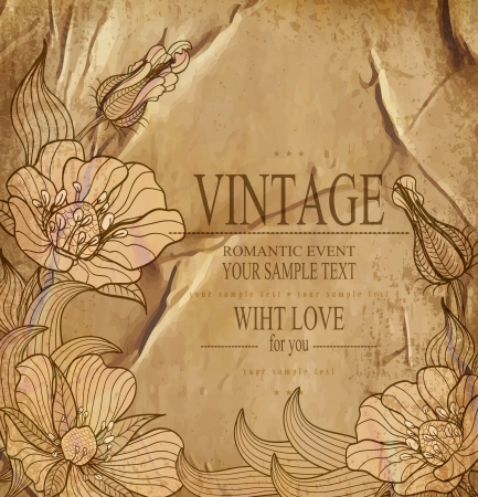 congratulation vintage vector  background with drawing flowersのイラスト素材