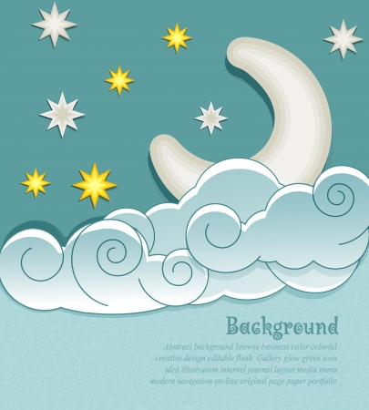 vector vintage background with the moon, clouds and starsのイラスト素材