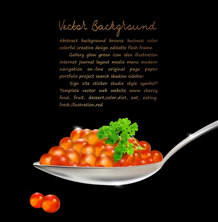 red caviar with parsley and a spoon on a black backgroundのイラスト素材