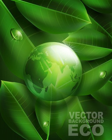 vector environmental background with transparent green ball-globe and leavesのイラスト素材