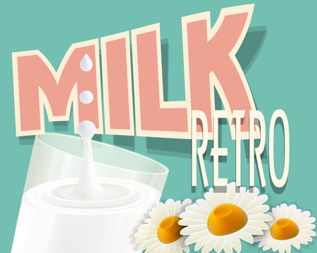 vector retro background with a glass of milkのイラスト素材