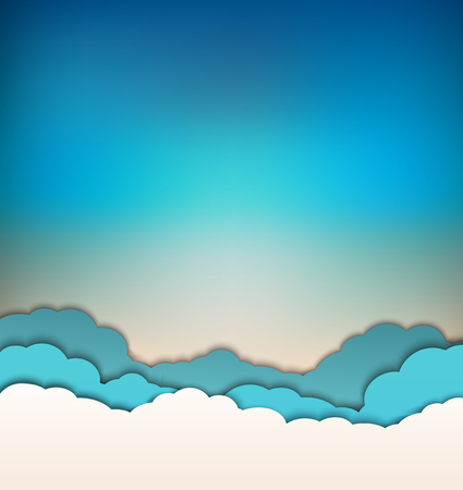 vector background with decoration: sun, blue sky and cloudsのイラスト素材