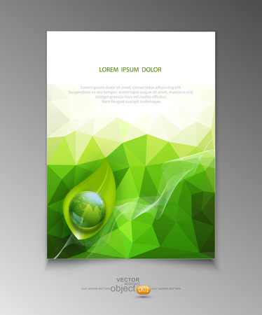 vector abstract template brochure for business with green triangles , leaves and  with a globeのイラスト素材