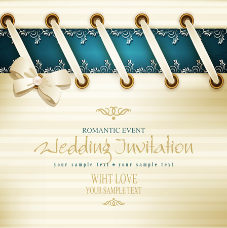 vector template for wedding background with lace, satin ribbon and lacingのイラスト素材