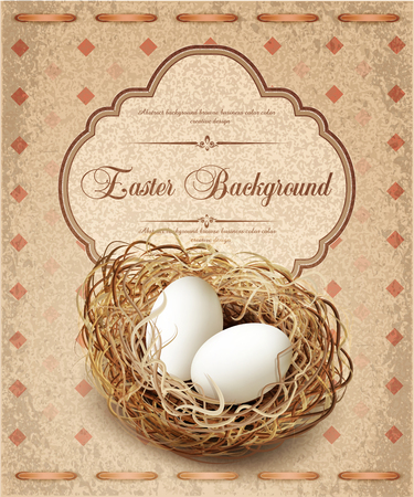 vector easter, vintage background with a nest and eggsのイラスト素材