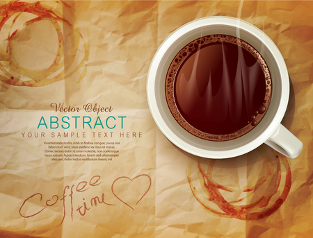 vector background with a cup of coffee and coffee stains on old paperのイラスト素材