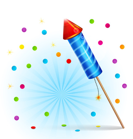Vector festive background with firecrackers and confettiのイラスト素材