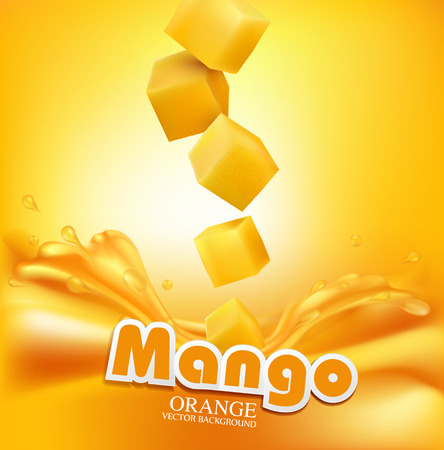 Vector juicy mango slices falling into the fresh juiceのイラスト素材