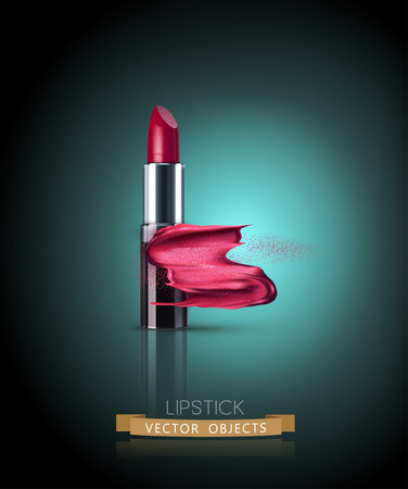 vector lipstick with smeared lipstick isolated on a dark background (flyer template)のイラスト素材