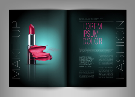 vector lipstick with smeared lipstick isolated on a dark background(fashion magazine template)のイラスト素材