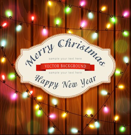 New Year , Christmas pattern with garlands on a wooden backgroundのイラスト素材