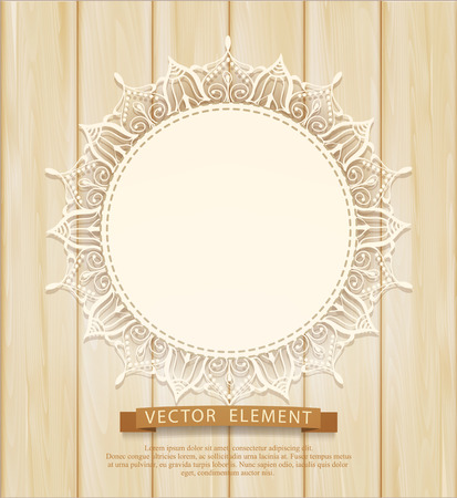 Vector vintage background with a circle of lace on the wooden backgroundのイラスト素材