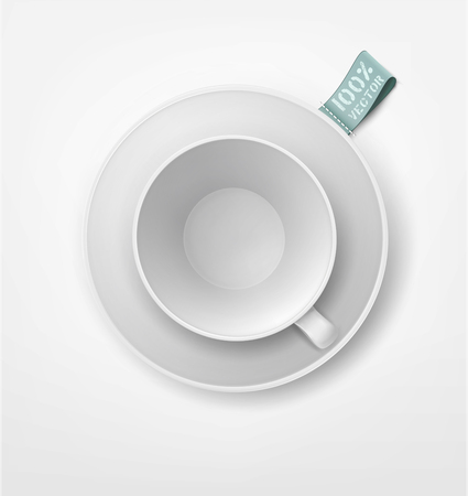 Vector object : white mug and saucer, isolation on the white background. Top view . 3d illustration. Element for design.のイラスト素材