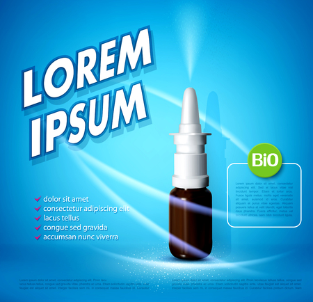 Vector background with a nasal spray. Template for leaflets, banners, advertisements of medical productsのイラスト素材