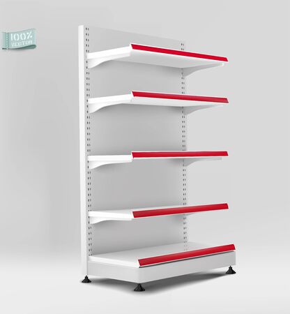 Vector white empty supermarket shelves, retail display cases. Template for design.のイラスト素材