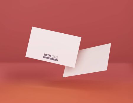 Two white business cards on a corral background in space. Vector illustration. template for design visualization.のイラスト素材