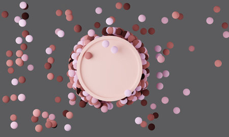 3d illustration. 3d multi-colored balls and a round banner with place for text. Element for design.