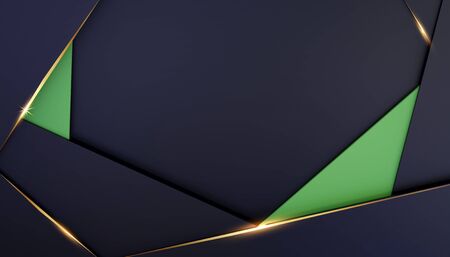 Abstract, luxurious polygonal black and green background with gold accents. Template for design, banner.の写真素材