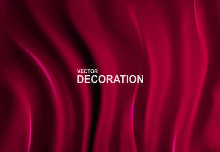 Luxurious Red silk fabric background. Abstract, Realistic, 3D Vector illustration. Decorative backdrop with soft waves of satin drapery. Template for design, poster, banner.のイラスト素材