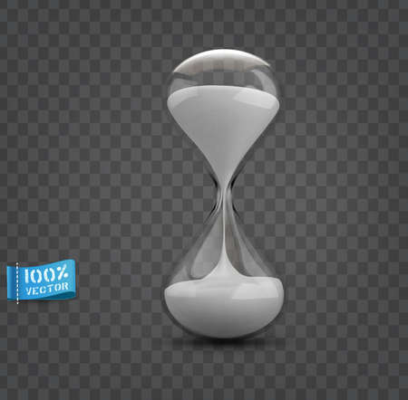 Vector hourglass with transparent glass flask and white sand isolated on gray background.のイラスト素材