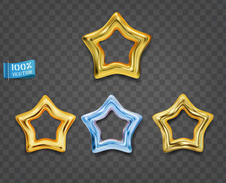 Gold and blue stars isolated on gray background. Vector set. Elements for decorative decoration of festive layouts. Premium gold iconsのイラスト素材