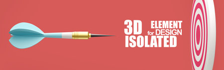 Flying arrow towards the target isolated on beige background. 3d illustration. Banner. Concept for...