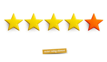 vector star rating icon. Yellow and red isolated five stars. customer feedback concept. 5 stars rating review.のイラスト素材