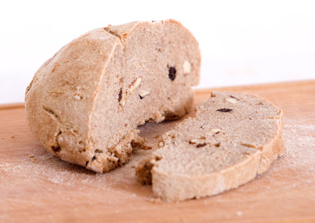 Hand-made bread with nats and raisins