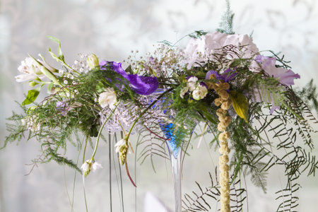 wedding exclusive bouquet on banquet tableの写真素材