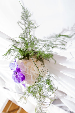 wedding exclusive bouquet on banquet tableの写真素材