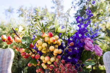 wedding exclusive bouquet on banquet tableの写真素材