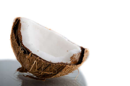 open coconut  isolated on white backgroundの写真素材