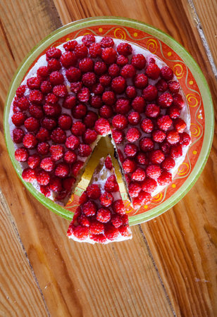 homemade raspberry pie on a plateの写真素材