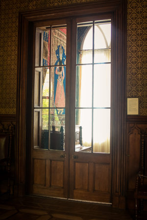Vorontsov palace room interior with picture on wall through glass corridor door Crimea Ukraineのeditorial素材