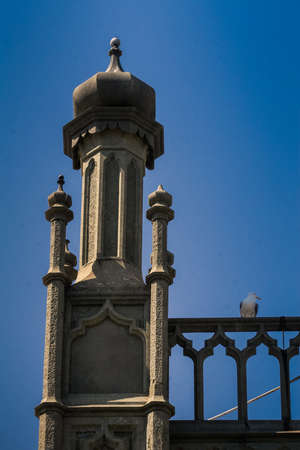 Crimea Vorontsov palace main entrance carved stone roof railing with small figure towersのeditorial素材