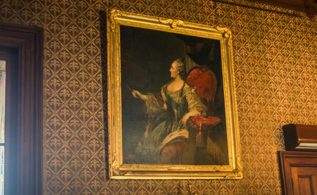 Vorontsov palace interior oil portrait of queen on decorated with fabric wall Crimea Ukraineのeditorial素材