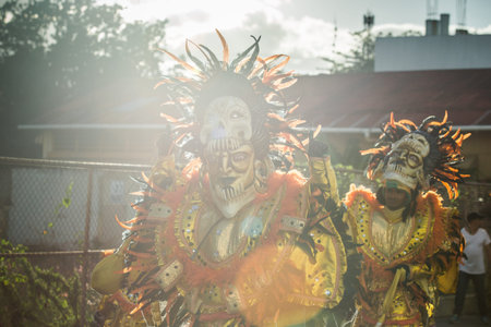 Concepcion De La Vega, DOMINICAN REPUBLIC - FEBRUARY 11, 2019: native man defile in colorful costume...