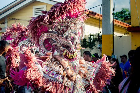 Concepcion De La Vega, DOMINICAN REPUBLIC - FEBRUARY 09, 2020: closeup man in brilliant masquerade...