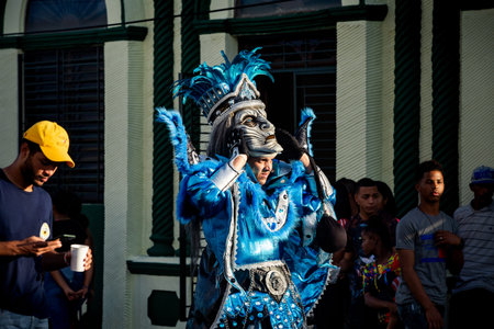 Concepcion De La Vega, DOMINICAN REPUBLIC - FEBRUARY 09, 2020: human in blue glossy masquerade...