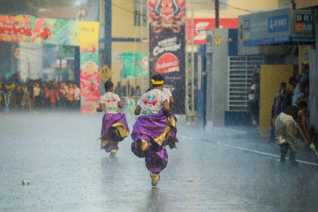 Concepcion De La Vega, DOMINICAN REPUBLIC - FEBRUARY 11, 2019: young boys in flamboyant carnival...