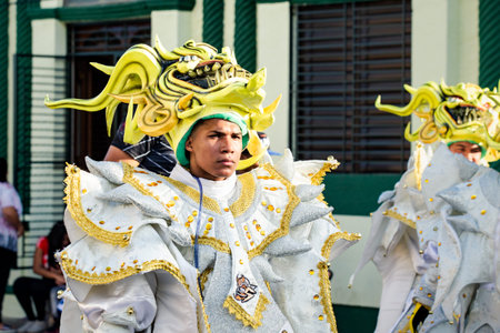 Concepcion De La Vega, DOMINICAN REPUBLIC - FEBRUARY 09, 2020: young men in shiny varicolored...