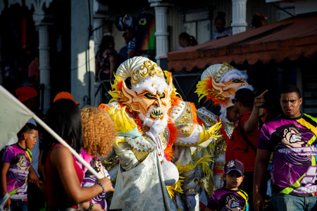 Concepcion De La Vega, DOMINICAN REPUBLIC - FEBRUARY 09, 2020: group of people in scary demon...