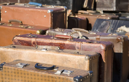 Row of old fashioned suitcases  の写真素材
