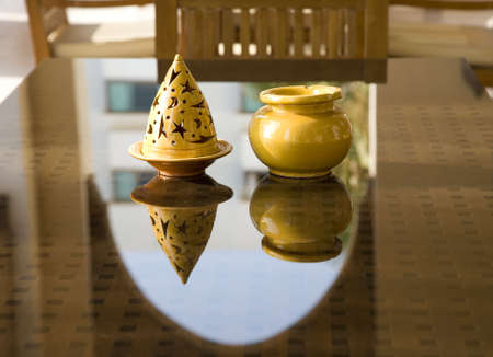 Coffee table with ashtray and candle  の写真素材